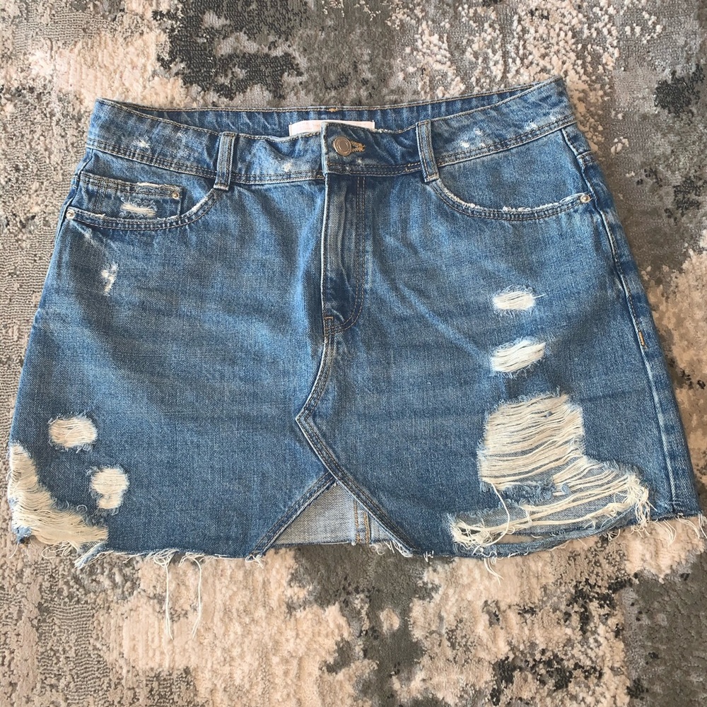 Zara Distressed Denim Skirt